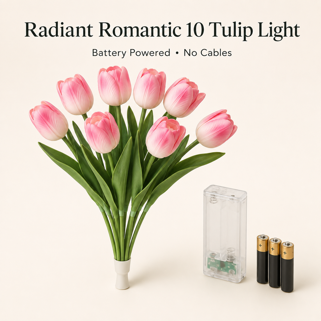 Lunelia™ Radiant Tulip Glow Bouquet – 10 LED Flowers