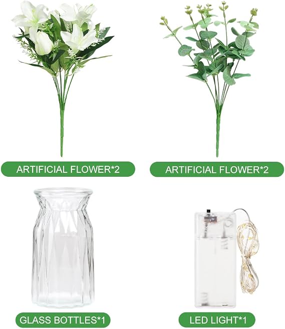 Lunelia™ Artificial Lily and Eucalyptus Arrangement bouquet LED light
