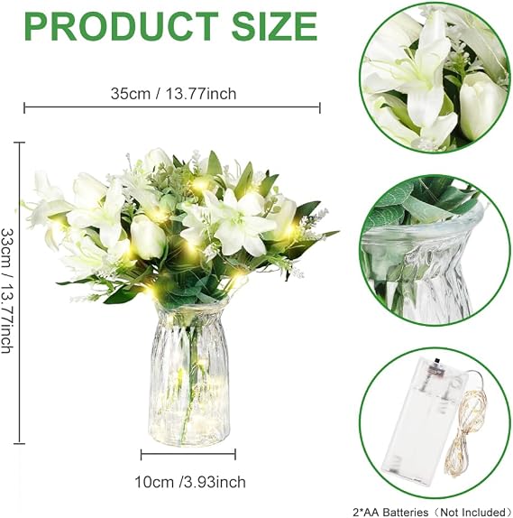 Lunelia™ Artificial Lily and Eucalyptus Arrangement bouquet LED light