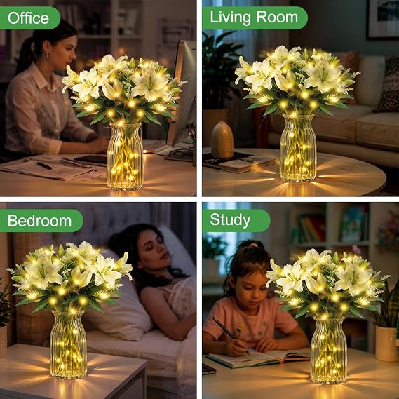 Lunelia™ Artificial Lily and Eucalyptus Arrangement bouquet LED light