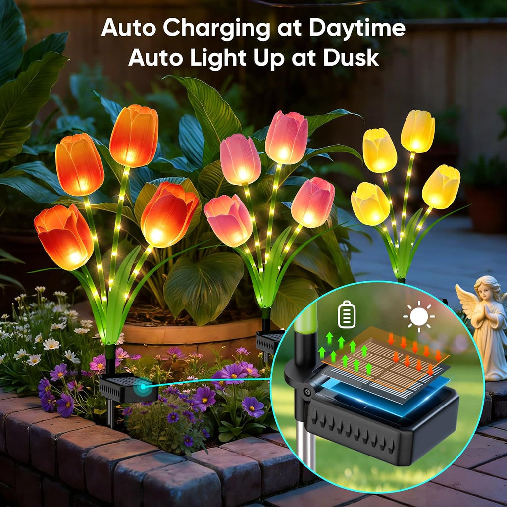 Lunelia™ Solar Tulip Lights – 3 stems with 12 glowing tulips