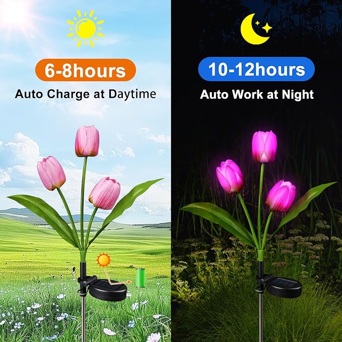 Lunelia™ Solar Tulip Lights – 3 stems with 12 glowing tulips