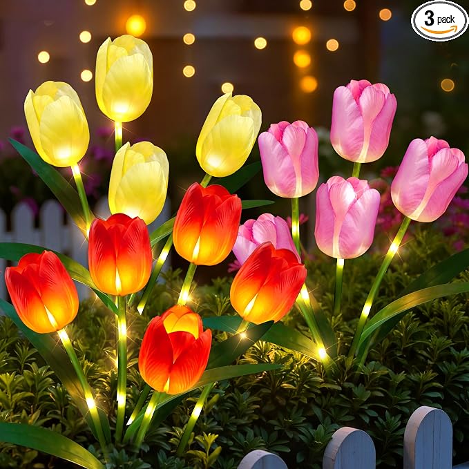 Lunelia™ Solar Tulip Lights – 3 stems with 12 glowing tulips