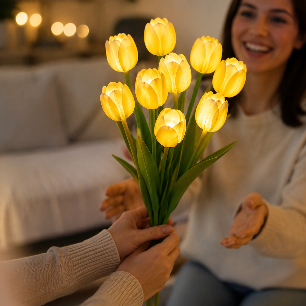 Lunelia™ Radiant Tulip Glow Bouquet – 10 LED Flowers