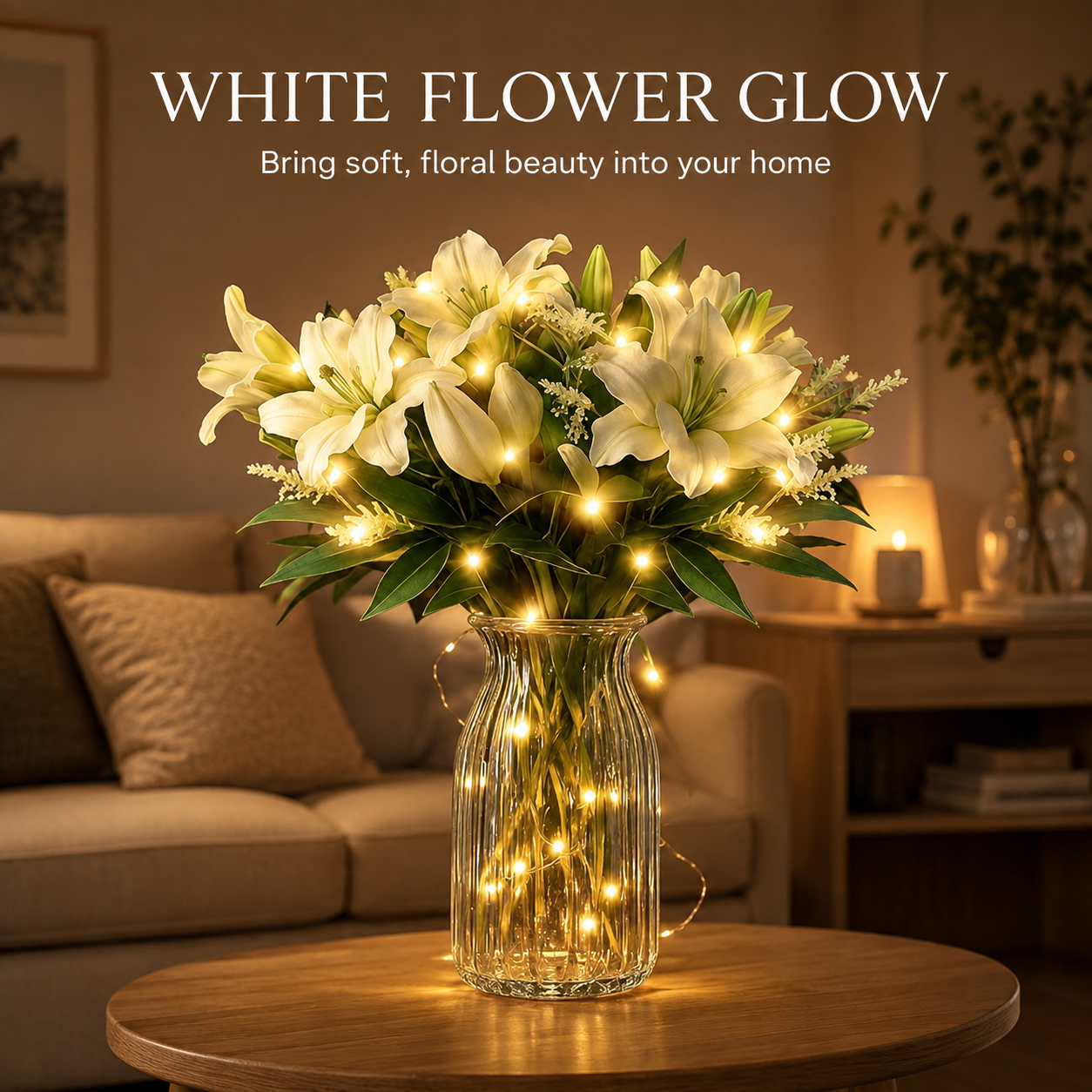 Lunelia™ Artificial Lily and Eucalyptus Arrangement bouquet LED light