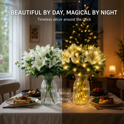 Lunelia™ Artificial Lily and Eucalyptus Arrangement bouquet LED light