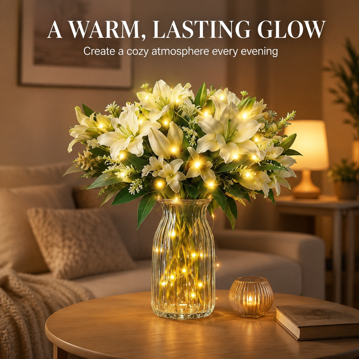 Lunelia™ Artificial Lily and Eucalyptus Arrangement bouquet LED light
