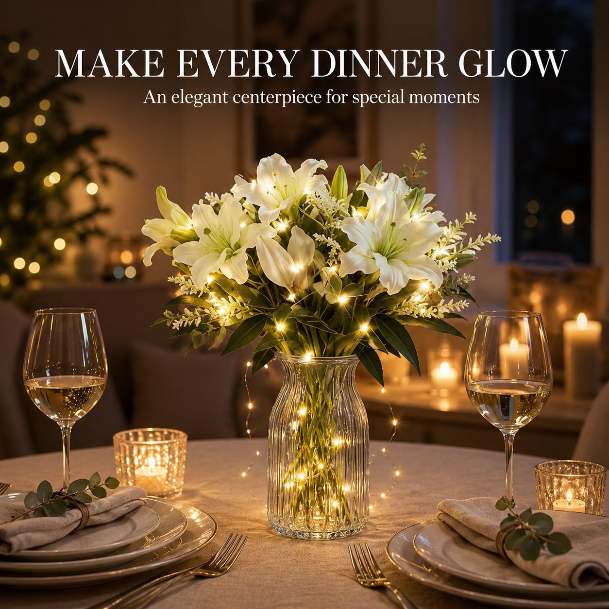 Lunelia™ Artificial Lily and Eucalyptus Arrangement bouquet LED light