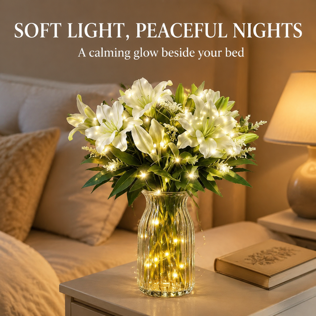 Lunelia™ Artificial Lily and Eucalyptus Arrangement bouquet LED light