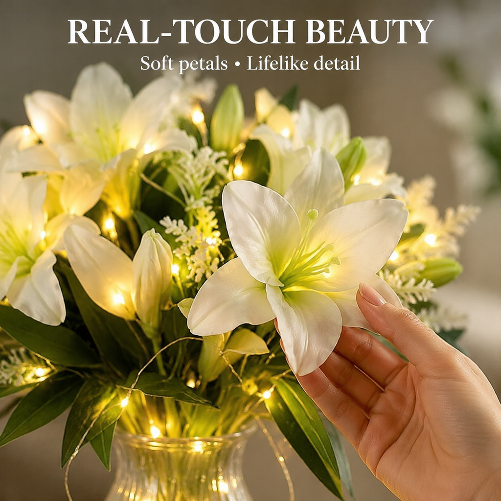 Lunelia™ Artificial Lily and Eucalyptus Arrangement bouquet LED light
