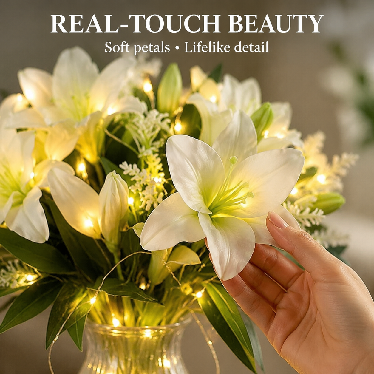 Lunelia™ Artificial Lily and Eucalyptus Arrangement bouquet LED light