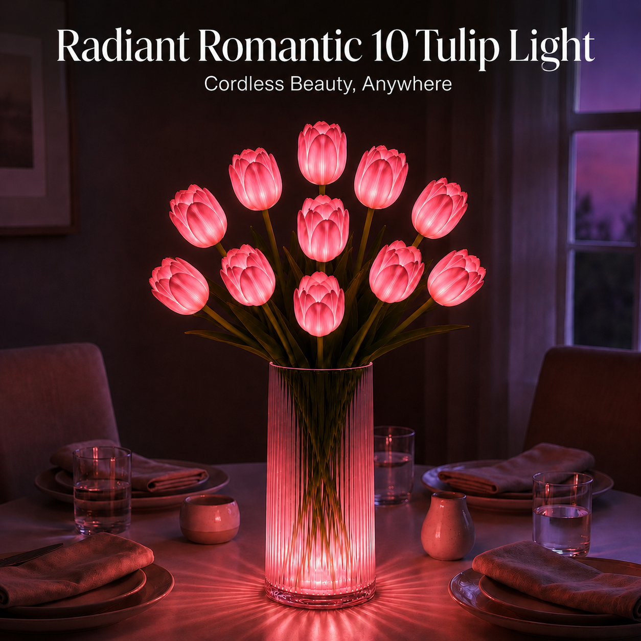 Lunelia™ Radiant Tulip Glow Bouquet – 10 LED Flowers