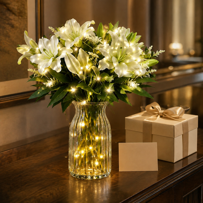 Lunelia™ Artificial Lily and Eucalyptus Arrangement bouquet LED light