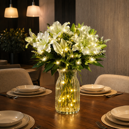 Lunelia™ Artificial Lily and Eucalyptus Arrangement bouquet LED light